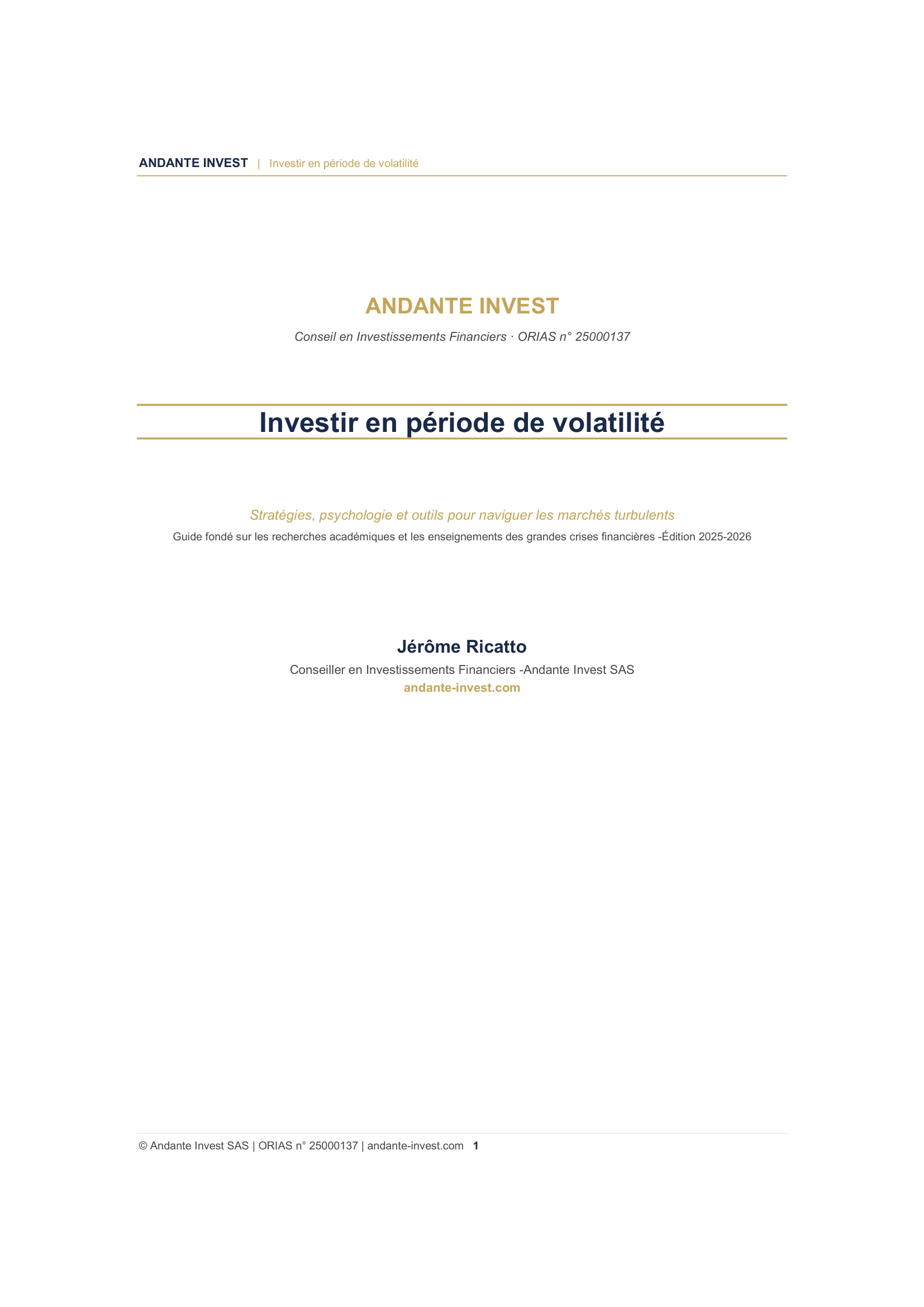 Couverture du guide Investir en période de volatilité